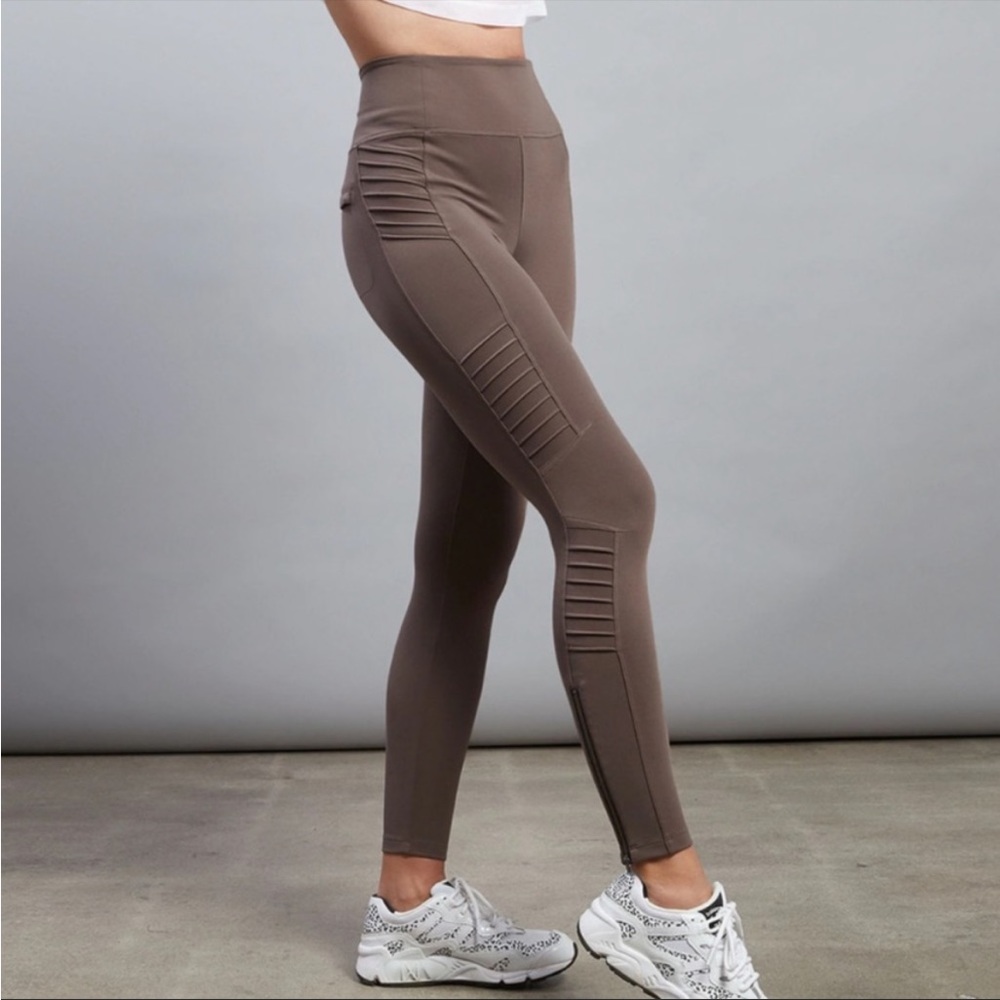 Athleta Delancey Moto Tight Tan Brown Leggings Pants- small